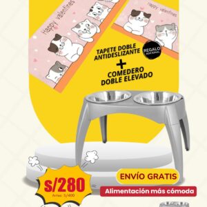 COMEDERO ALIMENTADOR ELEVADO DE 3 NIVELES ASPEN PET + TAPETE DOBLE